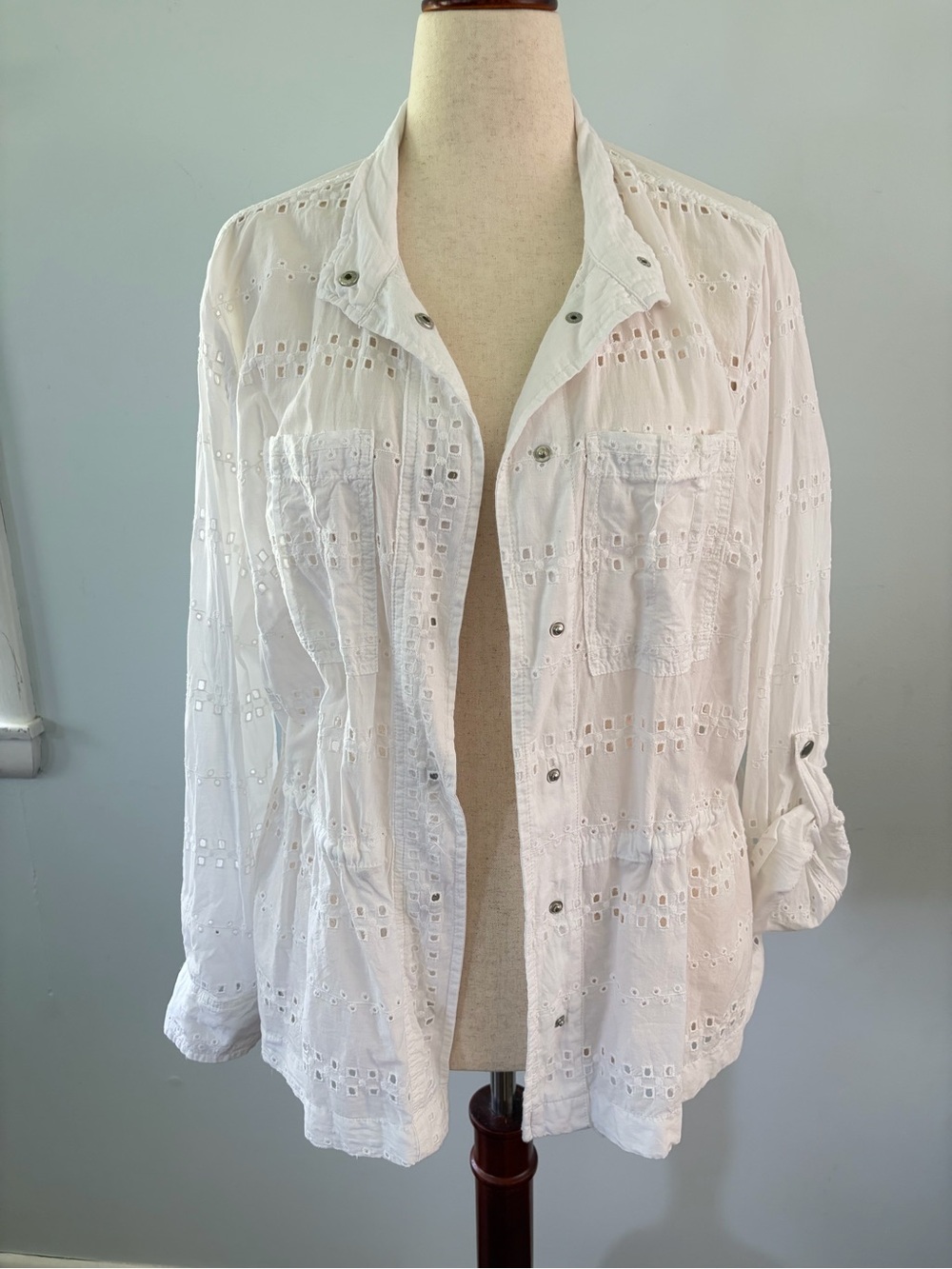 Westport Cotton Eyelet Long Sleeve Lightweight Snap Button Front Shirt Jacket